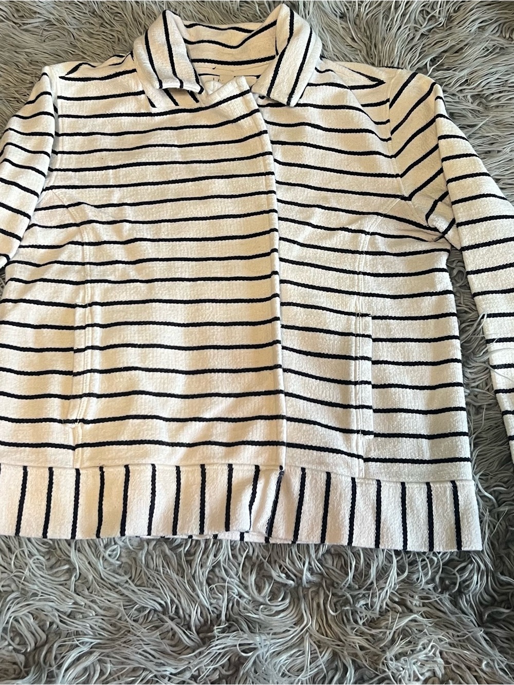 LOFT Cream and Black Striped Open-Front Blazer